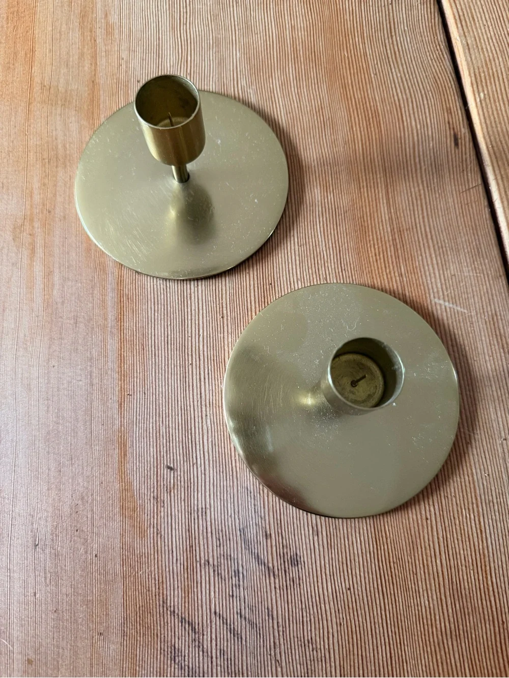 Minimalist Round Brass Candle Holders - Pair